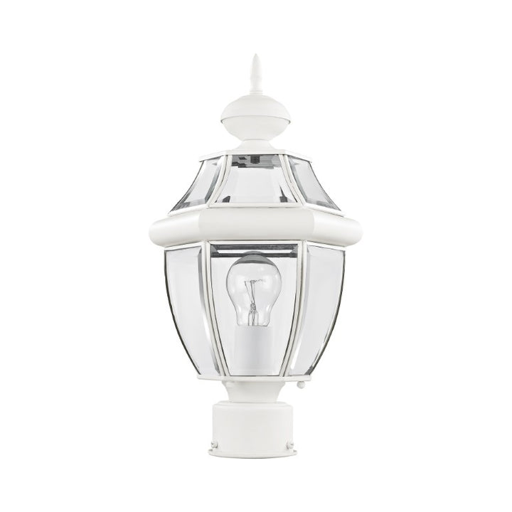 Outdoor Landscape Lighting LED 12V Low Voltage Monterey Medium Base Light Bulb Socket Small Outdoor Post Top Lantern 16.5" x 8.5" Hand Crafted Solid Brass and Clear Beveled Glass, White Finish 120V for Garden, Exterior Post 2153-03