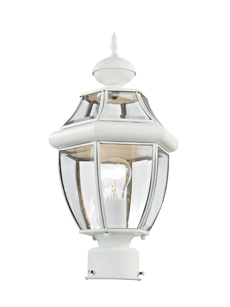 Outdoor Landscape Lighting LED 12V Low Voltage Monterey Medium Base Light Bulb Socket Small Outdoor Post Top Lantern 16.5" x 8.5" Hand Crafted Solid Brass and Clear Beveled Glass, White Finish 120V for Garden, Exterior Post 2153-03