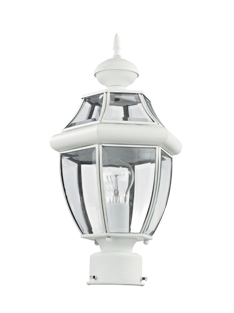 Outdoor Landscape Lighting LED 12V Low Voltage Monterey Medium Base Light Bulb Socket Small Outdoor Post Top Lantern 16.5" x 8.5" Hand Crafted Solid Brass and Clear Beveled Glass, White Finish 120V for Garden, Exterior Post 2153-03