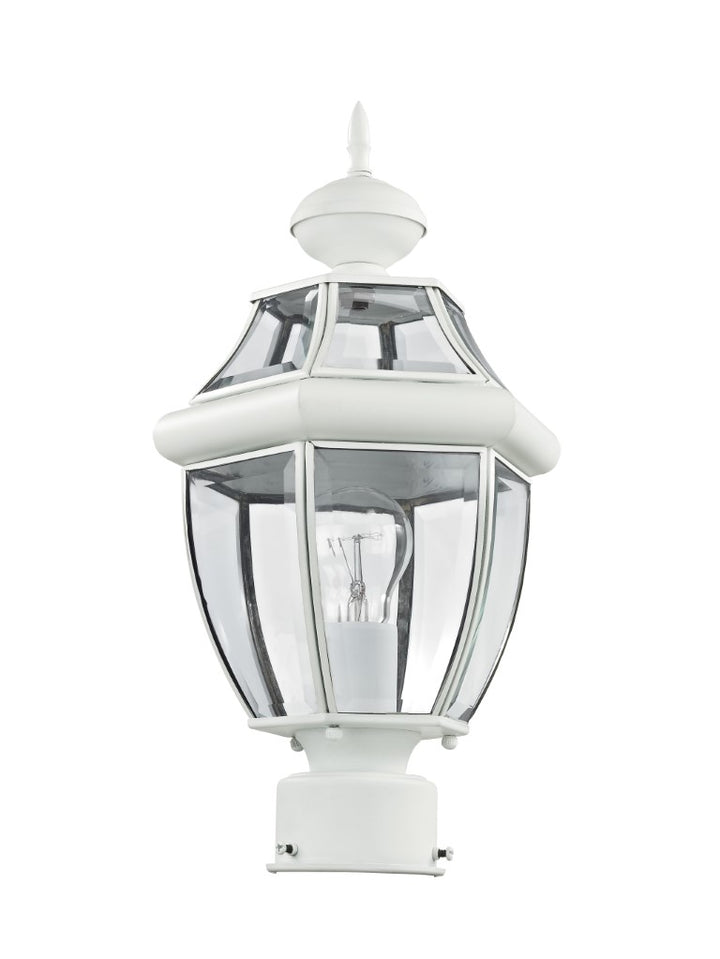 Outdoor Landscape Lighting LED 12V Low Voltage Monterey Medium Base Light Bulb Socket Small Outdoor Post Top Lantern 16.5" x 8.5" Hand Crafted Solid Brass and Clear Beveled Glass, White Finish 120V for Garden, Exterior Post 2153-03