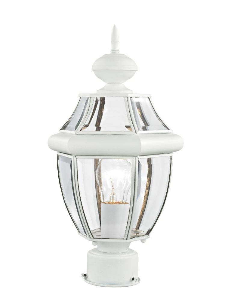 Outdoor Landscape Lighting LED 12V Low Voltage Monterey Medium Base Light Bulb Socket Small Outdoor Post Top Lantern 16.5" x 8.5" Hand Crafted Solid Brass and Clear Beveled Glass, White Finish 120V for Garden, Exterior Post 2153-03