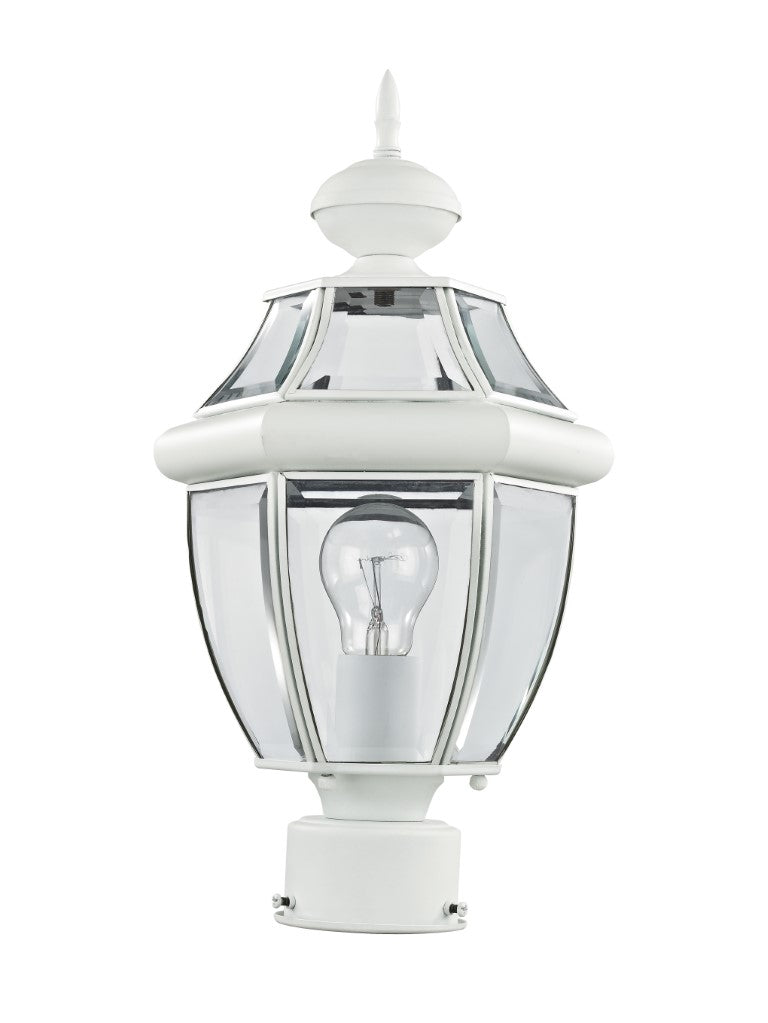 Outdoor Landscape Lighting LED 12V Low Voltage Monterey Medium Base Light Bulb Socket Small Outdoor Post Top Lantern 16.5" x 8.5" Hand Crafted Solid Brass and Clear Beveled Glass, White Finish 120V for Garden, Exterior Post 2153-03
