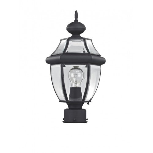 Outdoor Landscape Lighting LED 12V Low Voltage Monterey Medium Base Light Bulb Socket Small Outdoor Post Top Lantern 16.5" x 8.5" Hand Crafted Solid Brass and Clear Beveled Glass, Black Finish 120V for Garden, Exterior Post - 2153-04