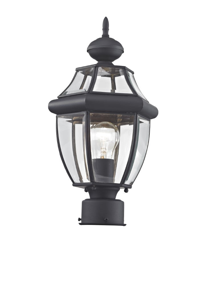 Outdoor Landscape Lighting LED 12V Low Voltage Monterey Medium Base Light Bulb Socket Small Outdoor Post Top Lantern 16.5" x 8.5" Hand Crafted Solid Brass and Clear Beveled Glass, Black Finish 120V for Garden, Exterior Post - 2153-04