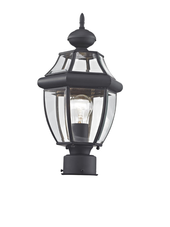 Outdoor Landscape Lighting LED 12V Low Voltage Monterey Medium Base Light Bulb Socket Small Outdoor Post Top Lantern 16.5" x 8.5" Hand Crafted Solid Brass and Clear Beveled Glass, Black Finish 120V for Garden, Exterior Post - 2153-04