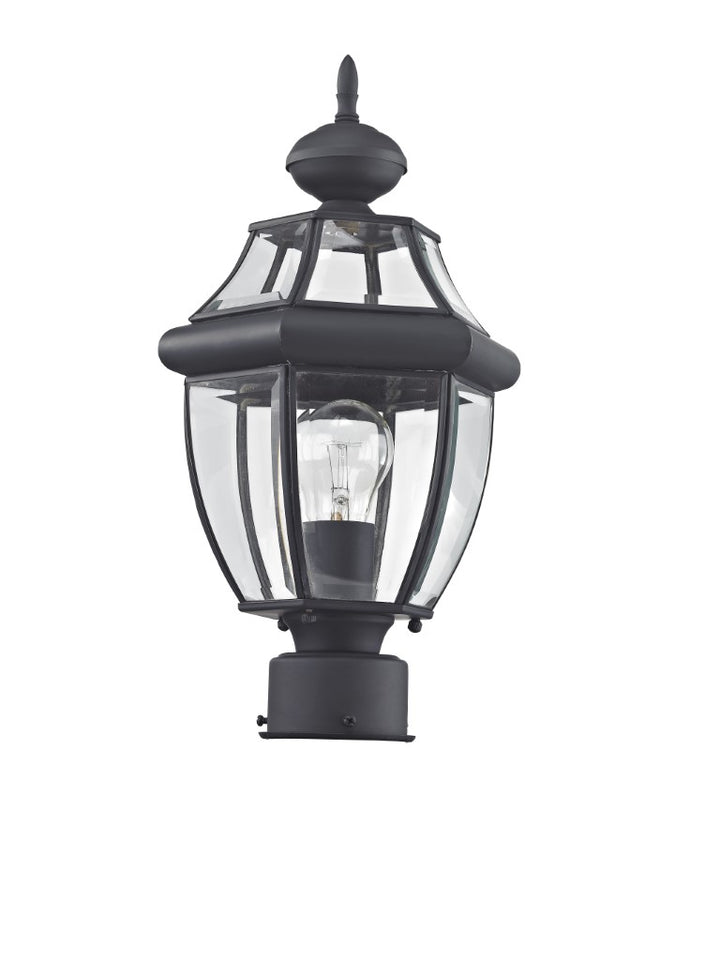 Outdoor Landscape Lighting LED 12V Low Voltage Monterey Medium Base Light Bulb Socket Small Outdoor Post Top Lantern 16.5" x 8.5" Hand Crafted Solid Brass and Clear Beveled Glass, Black Finish 120V for Garden, Exterior Post - 2153-04