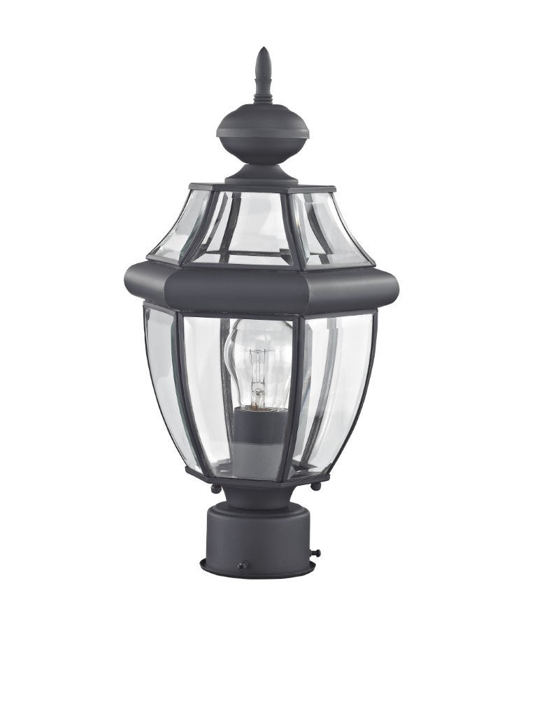 Outdoor Landscape Lighting LED 12V Low Voltage Monterey Medium Base Light Bulb Socket Small Outdoor Post Top Lantern 16.5" x 8.5" Hand Crafted Solid Brass and Clear Beveled Glass, Black Finish 120V for Garden, Exterior Post - 2153-04