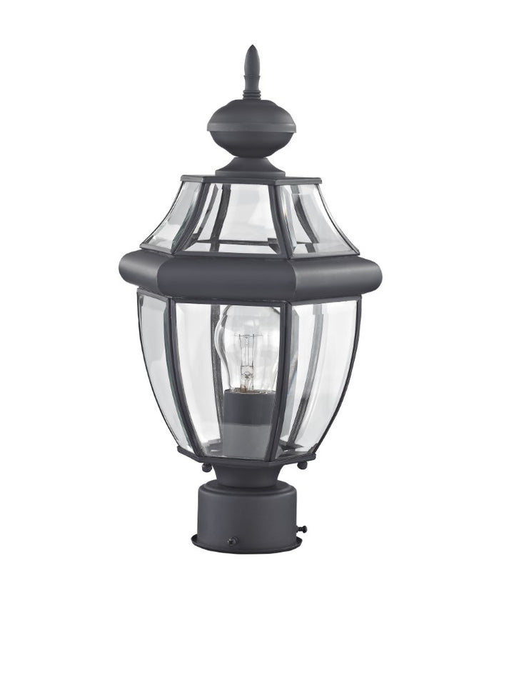 Outdoor Landscape Lighting LED 12V Low Voltage Monterey Medium Base Light Bulb Socket Small Outdoor Post Top Lantern 16.5" x 8.5" Hand Crafted Solid Brass and Clear Beveled Glass, Black Finish 120V for Garden, Exterior Post - 2153-04