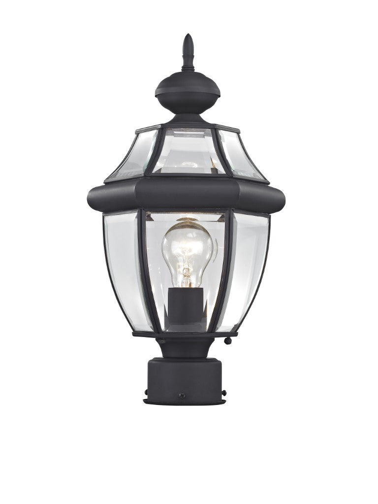 Outdoor Landscape Lighting LED 12V Low Voltage Monterey Medium Base Light Bulb Socket Small Outdoor Post Top Lantern 16.5" x 8.5" Hand Crafted Solid Brass and Clear Beveled Glass, Black Finish 120V for Garden, Exterior Post - 2153-04