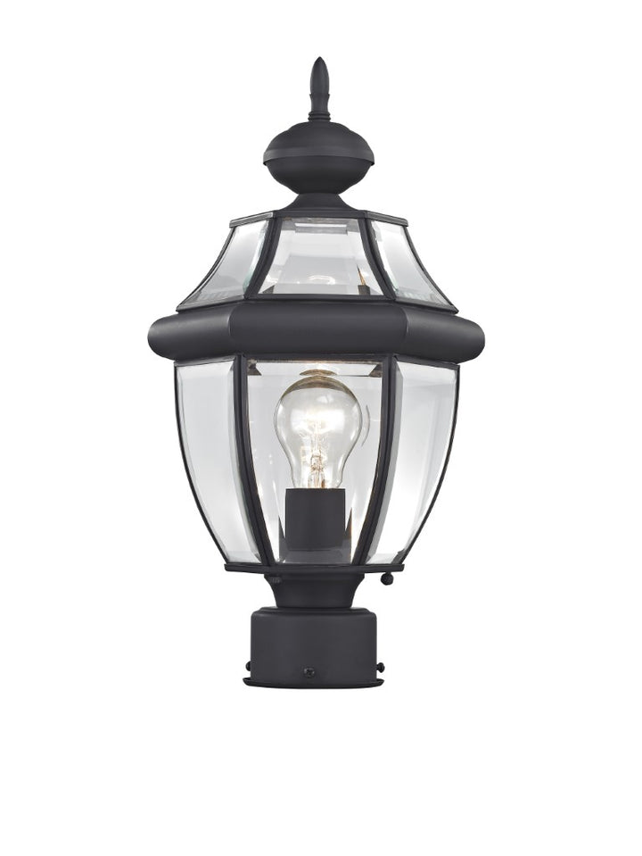 Outdoor Landscape Lighting LED 12V Low Voltage Monterey Medium Base Light Bulb Socket Small Outdoor Post Top Lantern 16.5" x 8.5" Hand Crafted Solid Brass and Clear Beveled Glass, Black Finish 120V for Garden, Exterior Post - 2153-04