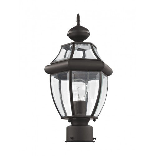 Outdoor Landscape Lighting LED 12V Low Voltage Monterey Medium Base Light Bulb Socket Small Outdoor Post Top Lantern 16.5" x 8.5" Hand Crafted Solid Brass and Clear Beveled Glass, Bronze Finish 120V for Garden, Exterior Post - 2153-07