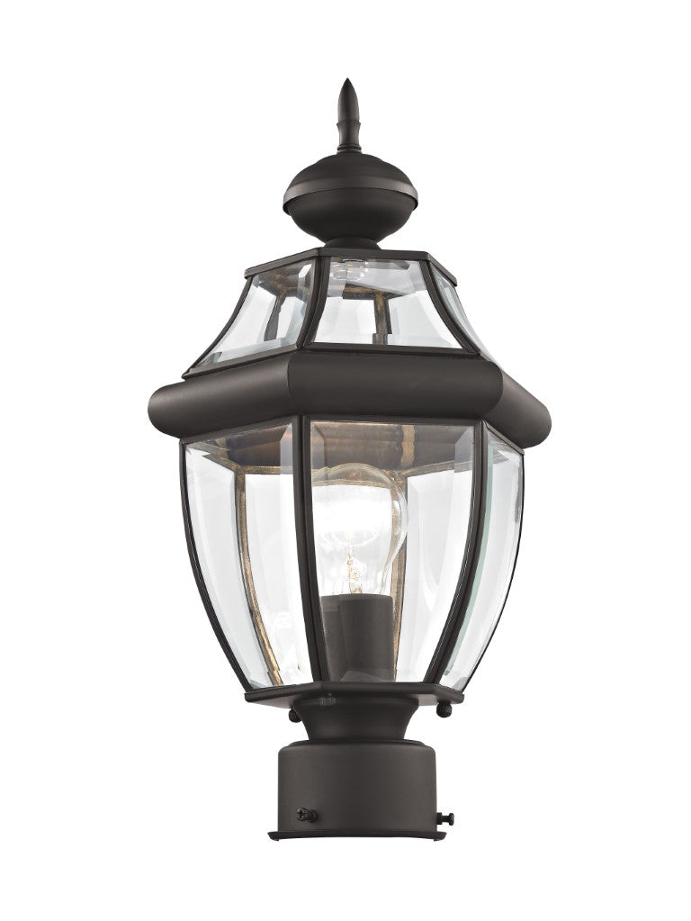 Outdoor Landscape Lighting LED 12V Low Voltage Monterey Medium Base Light Bulb Socket Small Outdoor Post Top Lantern 16.5" x 8.5" Hand Crafted Solid Brass and Clear Beveled Glass, Bronze Finish 120V for Garden, Exterior Post - 2153-07