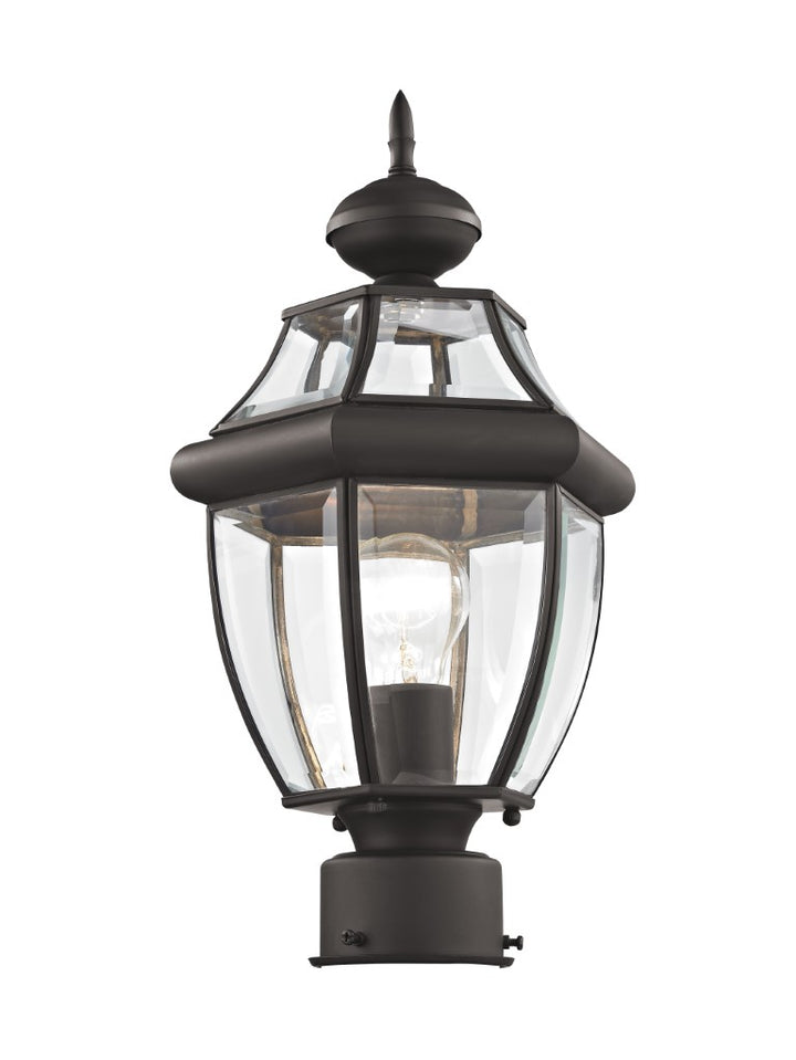 Outdoor Landscape Lighting LED 12V Low Voltage Monterey Medium Base Light Bulb Socket Small Outdoor Post Top Lantern 16.5" x 8.5" Hand Crafted Solid Brass and Clear Beveled Glass, Bronze Finish 120V for Garden, Exterior Post - 2153-07
