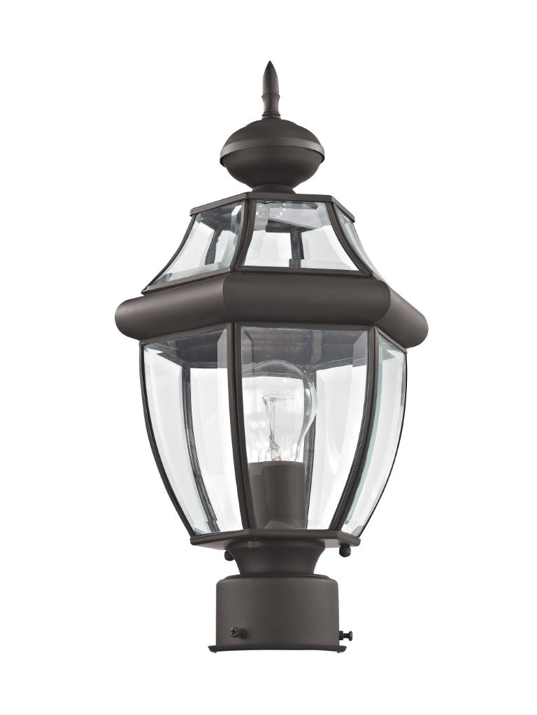 Outdoor Landscape Lighting LED 12V Low Voltage Monterey Medium Base Light Bulb Socket Small Outdoor Post Top Lantern 16.5" x 8.5" Hand Crafted Solid Brass and Clear Beveled Glass, Bronze Finish 120V for Garden, Exterior Post - 2153-07