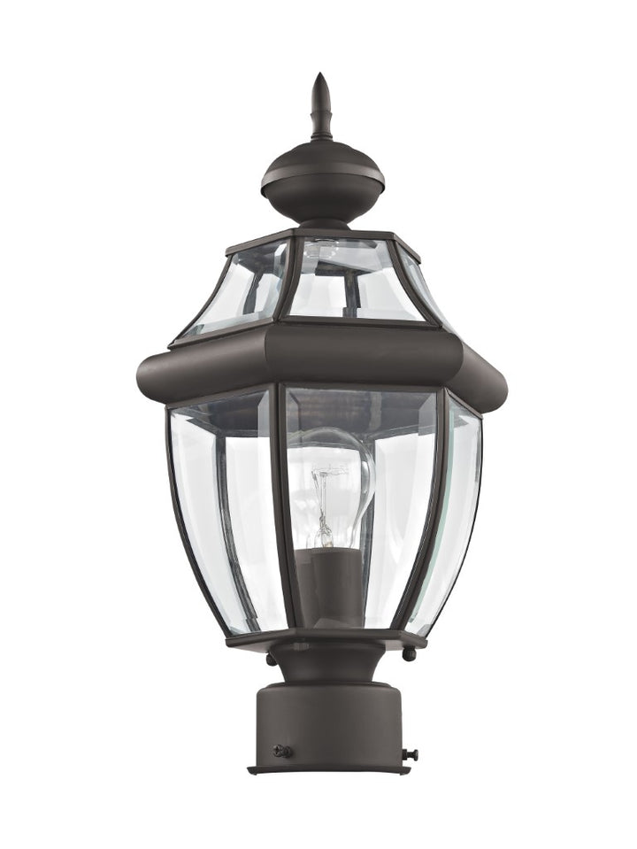 Outdoor Landscape Lighting LED 12V Low Voltage Monterey Medium Base Light Bulb Socket Small Outdoor Post Top Lantern 16.5" x 8.5" Hand Crafted Solid Brass and Clear Beveled Glass, Bronze Finish 120V for Garden, Exterior Post - 2153-07