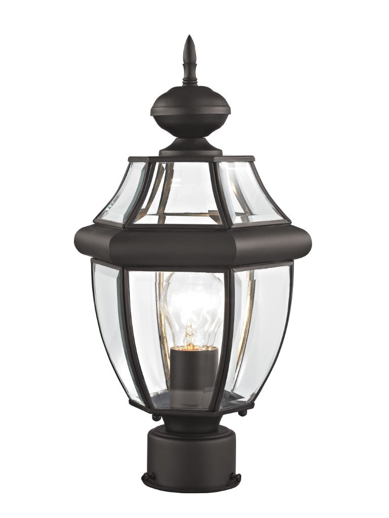 Outdoor Landscape Lighting LED 12V Low Voltage Monterey Medium Base Light Bulb Socket Small Outdoor Post Top Lantern 16.5" x 8.5" Hand Crafted Solid Brass and Clear Beveled Glass, Bronze Finish 120V for Garden, Exterior Post - 2153-07