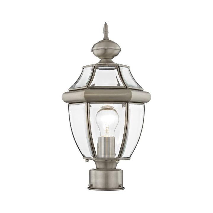 Outdoor Landscape Lighting LED 12V Low Voltage Monterey Medium Base Light Bulb Socket Small Outdoor Post Top Lantern 16.5" x 8.5" Hand Crafted Solid Brass and Clear Beveled Glass, Brushed Nickel Finish 120V for Garden, Exterior Post - 2153-91