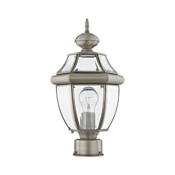 Outdoor Landscape Lighting LED 12V Low Voltage Monterey Medium Base Light Bulb Socket Small Outdoor Post Top Lantern 16.5" x 8.5" Hand Crafted Solid Brass and Clear Beveled Glass, Brushed Nickel Finish 120V for Garden, Exterior Post - 2153-91