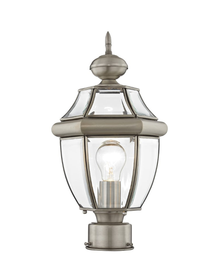 Outdoor Landscape Lighting LED 12V Low Voltage Monterey Medium Base Light Bulb Socket Small Outdoor Post Top Lantern 16.5" x 8.5" Hand Crafted Solid Brass and Clear Beveled Glass, Brushed Nickel Finish 120V for Garden, Exterior Post - 2153-91