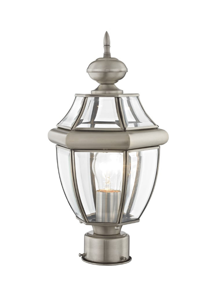 Outdoor Landscape Lighting LED 12V Low Voltage Monterey Medium Base Light Bulb Socket Small Outdoor Post Top Lantern 16.5" x 8.5" Hand Crafted Solid Brass and Clear Beveled Glass, Brushed Nickel Finish 120V for Garden, Exterior Post - 2153-91
