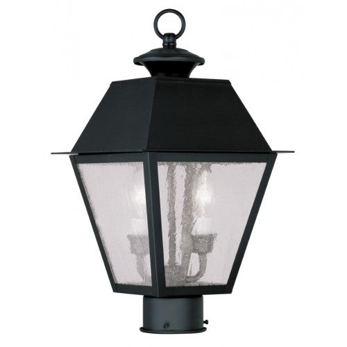 Outdoor Landscape Lighting LED 12V Low Voltage Mansfield Candelabra Base Light Bulb Socket Medium Outdoor Post Top Lantern 9" x 9" x 17" Hand Crafted Solid Brass and Seeded Glass, Black Finish 120V for Garden, Exterior Post - 2166-04