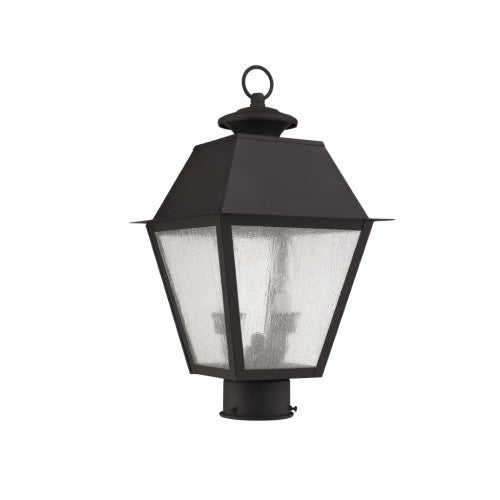 Outdoor Landscape Lighting LED 12V Low Voltage Mansfield Candelabra Base Light Bulb Socket Medium Outdoor Post Top Lantern 9" x 9" x 17" Hand Crafted Solid Brass and Seeded Glass, Bronze Finish 120V for Garden, Exterior Post - 2166-07