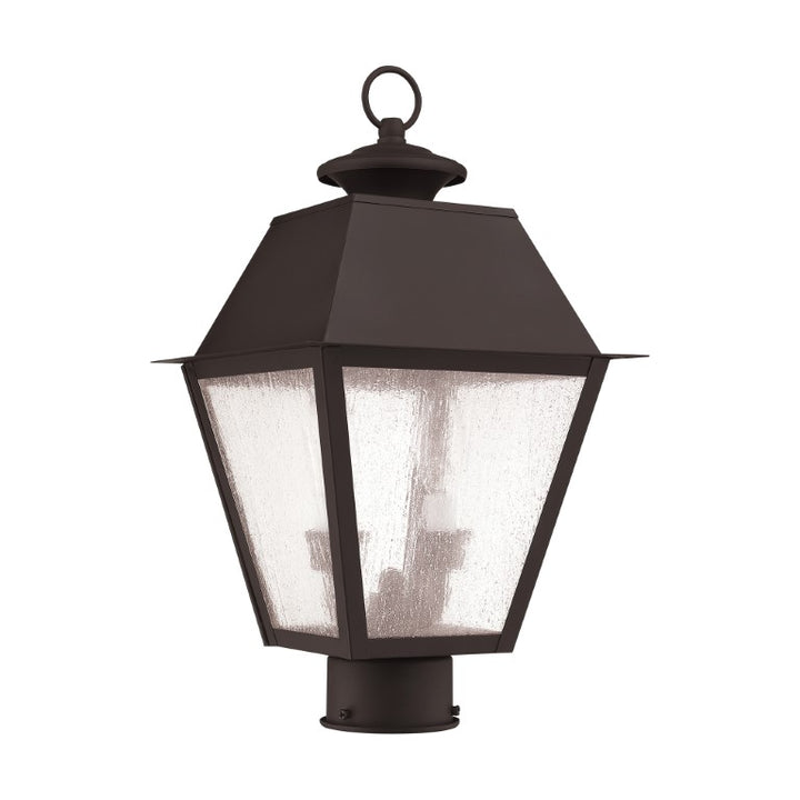 Outdoor Landscape Lighting LED 12V Low Voltage Mansfield Candelabra Base Light Bulb Socket Medium Outdoor Post Top Lantern 9" x 9" x 17" Hand Crafted Solid Brass and Seeded Glass, Bronze Finish 120V for Garden, Exterior Post - 2166-07