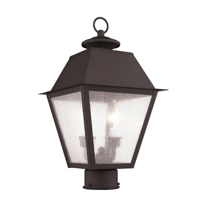 Outdoor Landscape Lighting LED 12V Low Voltage Mansfield Candelabra Base Light Bulb Socket Medium Outdoor Post Top Lantern 9" x 9" x 17" Hand Crafted Solid Brass and Seeded Glass, Bronze Finish 120V for Garden, Exterior Post - 2166-07
