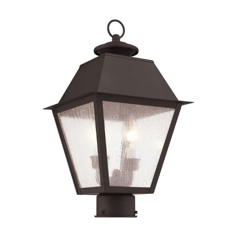 Outdoor Landscape Lighting LED 12V Low Voltage Mansfield Candelabra Base Light Bulb Socket Medium Outdoor Post Top Lantern 9" x 9" x 17" Hand Crafted Solid Brass and Seeded Glass, Bronze Finish 120V for Garden, Exterior Post - 2166-07