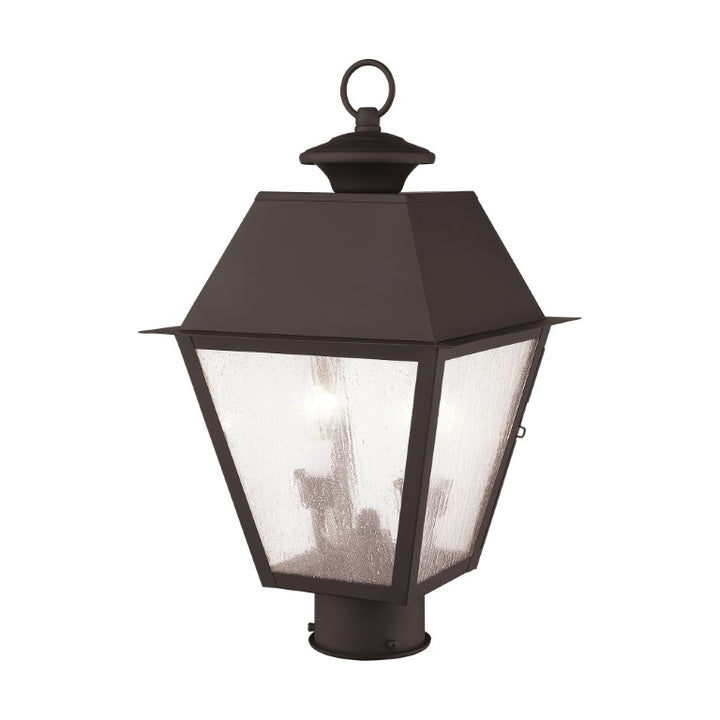 Outdoor Landscape Lighting LED 12V Low Voltage Mansfield Candelabra Base Light Bulb Socket Medium Outdoor Post Top Lantern 9" x 9" x 17" Hand Crafted Solid Brass and Seeded Glass, Bronze Finish 120V for Garden, Exterior Post - 2166-07