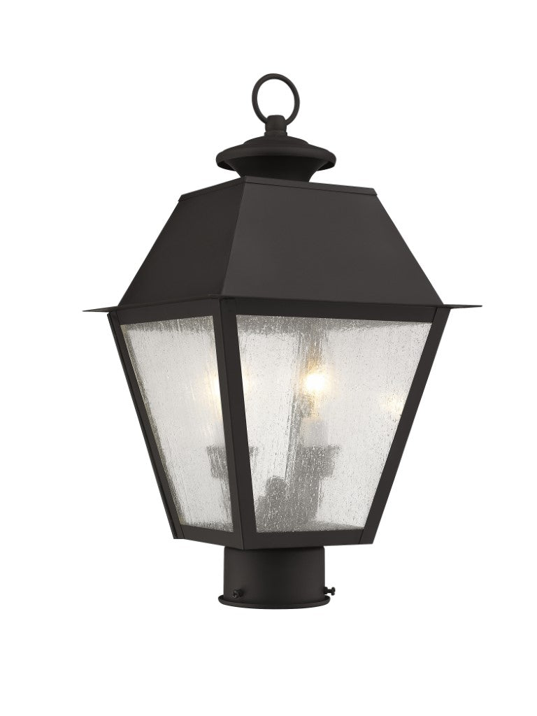 Outdoor Landscape Lighting LED 12V Low Voltage Mansfield Candelabra Base Light Bulb Socket Medium Outdoor Post Top Lantern 9" x 9" x 17" Hand Crafted Solid Brass and Seeded Glass, Bronze Finish 120V for Garden, Exterior Post - 2166-07