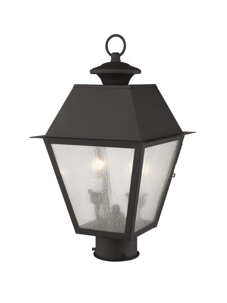 Outdoor Landscape Lighting LED 12V Low Voltage Mansfield Candelabra Base Light Bulb Socket Medium Outdoor Post Top Lantern 9" x 9" x 17" Hand Crafted Solid Brass and Seeded Glass, Bronze Finish 120V for Garden, Exterior Post - 2166-07