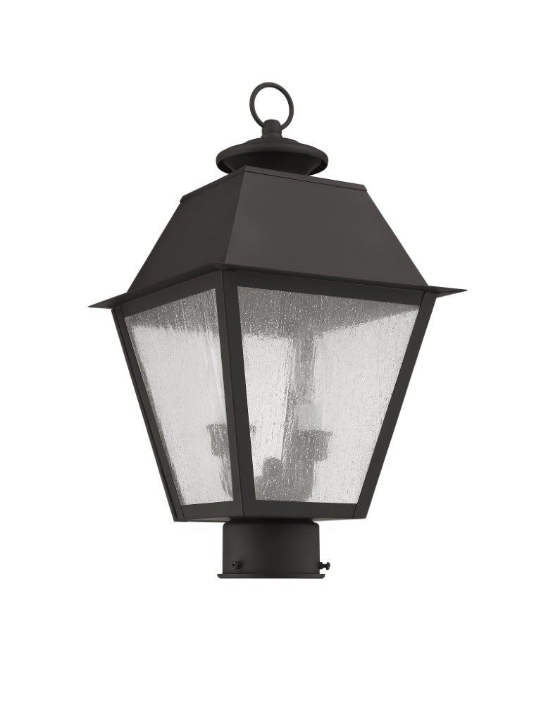 Outdoor Landscape Lighting LED 12V Low Voltage Mansfield Candelabra Base Light Bulb Socket Medium Outdoor Post Top Lantern 9" x 9" x 17" Hand Crafted Solid Brass and Seeded Glass, Bronze Finish 120V for Garden, Exterior Post - 2166-07