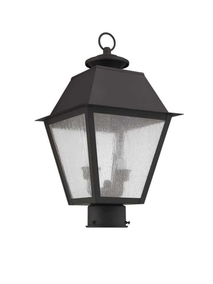 Outdoor Landscape Lighting LED 12V Low Voltage Mansfield Candelabra Base Light Bulb Socket Medium Outdoor Post Top Lantern 9" x 9" x 17" Hand Crafted Solid Brass and Seeded Glass, Bronze Finish 120V for Garden, Exterior Post - 2166-07
