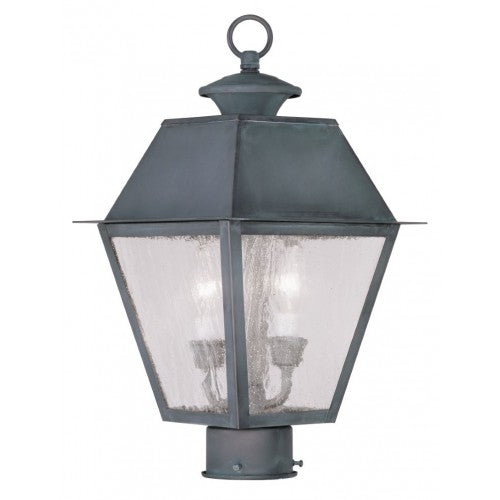 Outdoor Landscape Lighting LED 12V Low Voltage Mansfield Candelabra Base Light Bulb Socket Medium Outdoor Post Top Lantern 9" x 9" x 17" Hand Crafted Solid Brass and Seeded Glass, Charcoal Finish 120V for Garden, Exterior Post - 2166-61