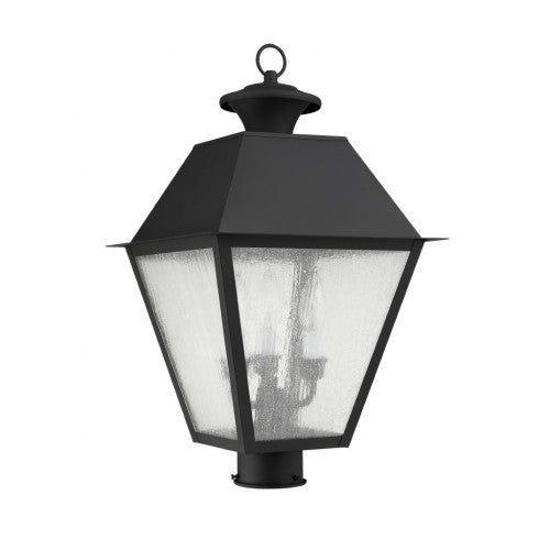 Outdoor Landscape Lighting LED 12V Low Voltage Mansfield Candelabra Base Light Bulb Socket Large Outdoor Post Top Lantern 12" x 12" x 20" Hand Crafted Solid Brass and Seeded Glass, Black Finish 120V for Garden, Exterior Post - 2169-04