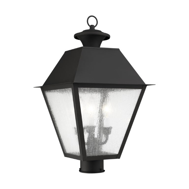 Outdoor Landscape Lighting LED 12V Low Voltage Mansfield Candelabra Base Light Bulb Socket Large Outdoor Post Top Lantern 12" x 12" x 20" Hand Crafted Solid Brass and Seeded Glass, Black Finish 120V for Garden, Exterior Post - 2169-04