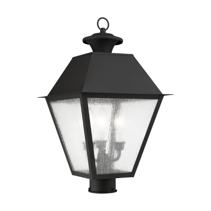 Outdoor Landscape Lighting LED 12V Low Voltage Mansfield Candelabra Base Light Bulb Socket Large Outdoor Post Top Lantern 12" x 12" x 20" Hand Crafted Solid Brass and Seeded Glass, Black Finish 120V for Garden, Exterior Post - 2169-04