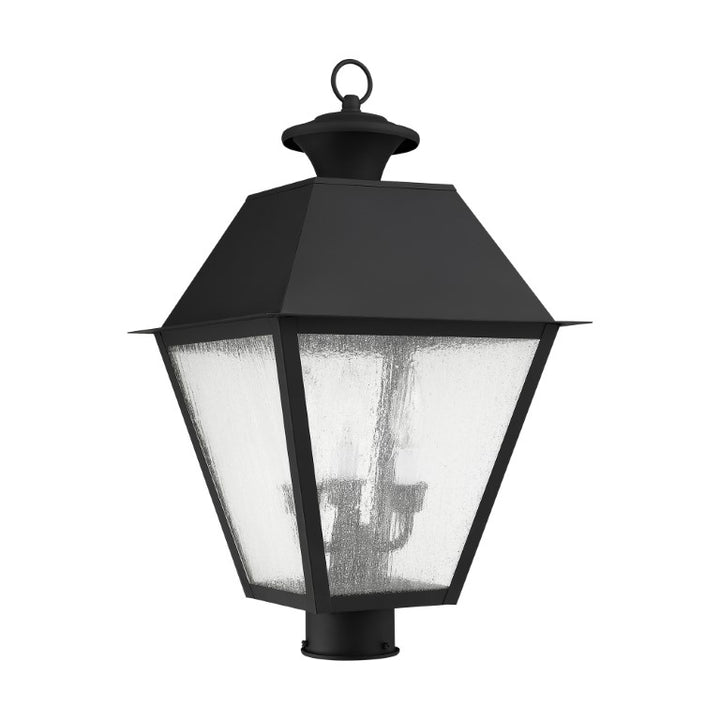 Outdoor Landscape Lighting LED 12V Low Voltage Mansfield Candelabra Base Light Bulb Socket Large Outdoor Post Top Lantern 12" x 12" x 20" Hand Crafted Solid Brass and Seeded Glass, Black Finish 120V for Garden, Exterior Post - 2169-04