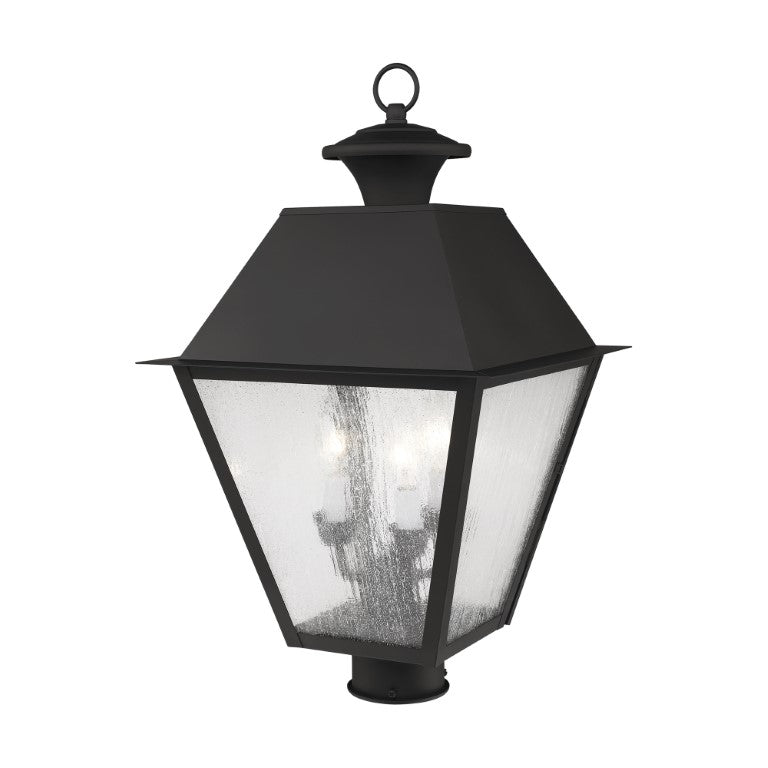 Outdoor Landscape Lighting LED 12V Low Voltage Mansfield Candelabra Base Light Bulb Socket Large Outdoor Post Top Lantern 12" x 12" x 20" Hand Crafted Solid Brass and Seeded Glass, Black Finish 120V for Garden, Exterior Post - 2169-04