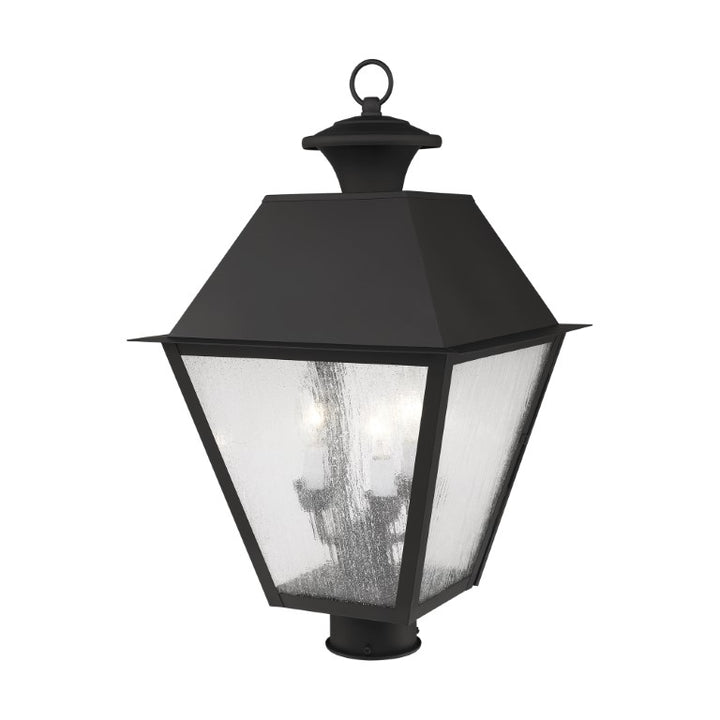 Outdoor Landscape Lighting LED 12V Low Voltage Mansfield Candelabra Base Light Bulb Socket Large Outdoor Post Top Lantern 12" x 12" x 20" Hand Crafted Solid Brass and Seeded Glass, Black Finish 120V for Garden, Exterior Post - 2169-04