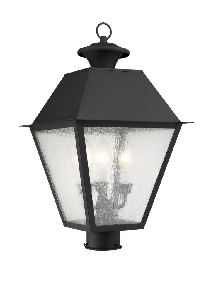 Outdoor Landscape Lighting LED 12V Low Voltage Mansfield Candelabra Base Light Bulb Socket Large Outdoor Post Top Lantern 12" x 12" x 20" Hand Crafted Solid Brass and Seeded Glass, Black Finish 120V for Garden, Exterior Post - 2169-04