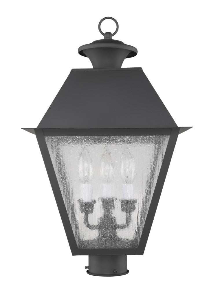 Outdoor Landscape Lighting LED 12V Low Voltage Mansfield Candelabra Base Light Bulb Socket Large Outdoor Post Top Lantern 12" x 12" x 20" Hand Crafted Solid Brass and Seeded Glass, Black Finish 120V for Garden, Exterior Post - 2169-04