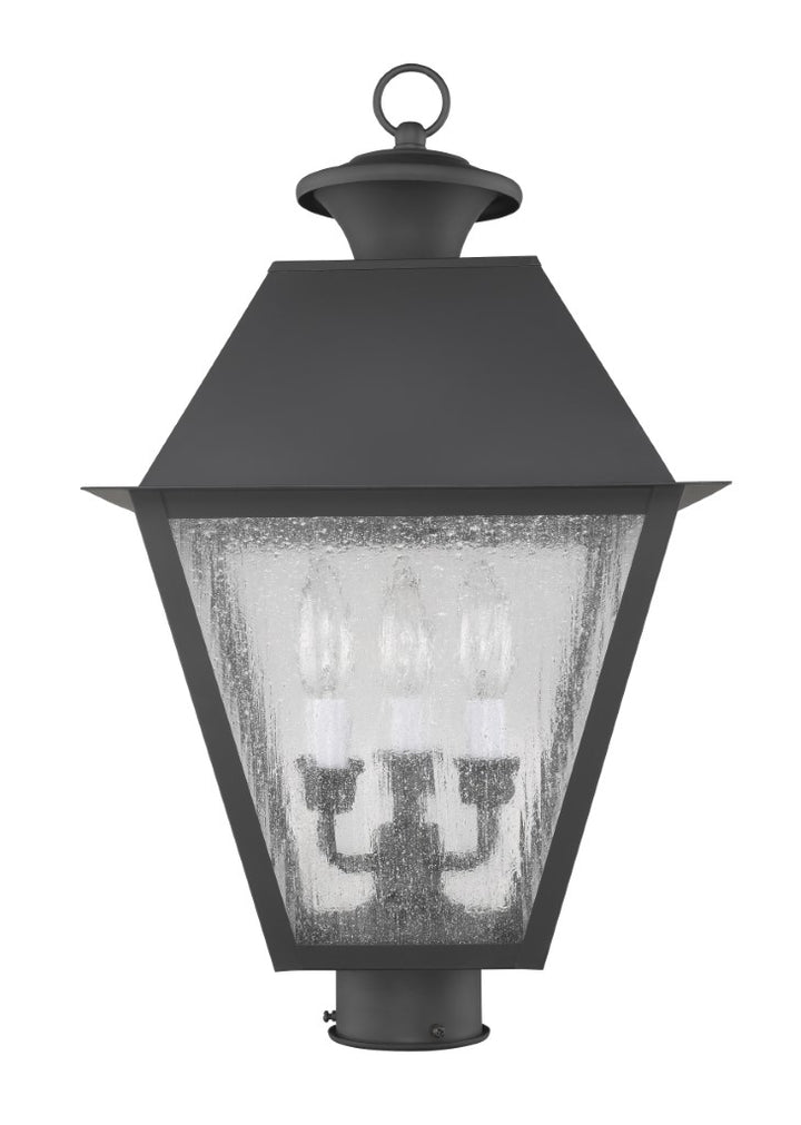 Outdoor Landscape Lighting LED 12V Low Voltage Mansfield Candelabra Base Light Bulb Socket Large Outdoor Post Top Lantern 12" x 12" x 20" Hand Crafted Solid Brass and Seeded Glass, Black Finish 120V for Garden, Exterior Post - 2169-04