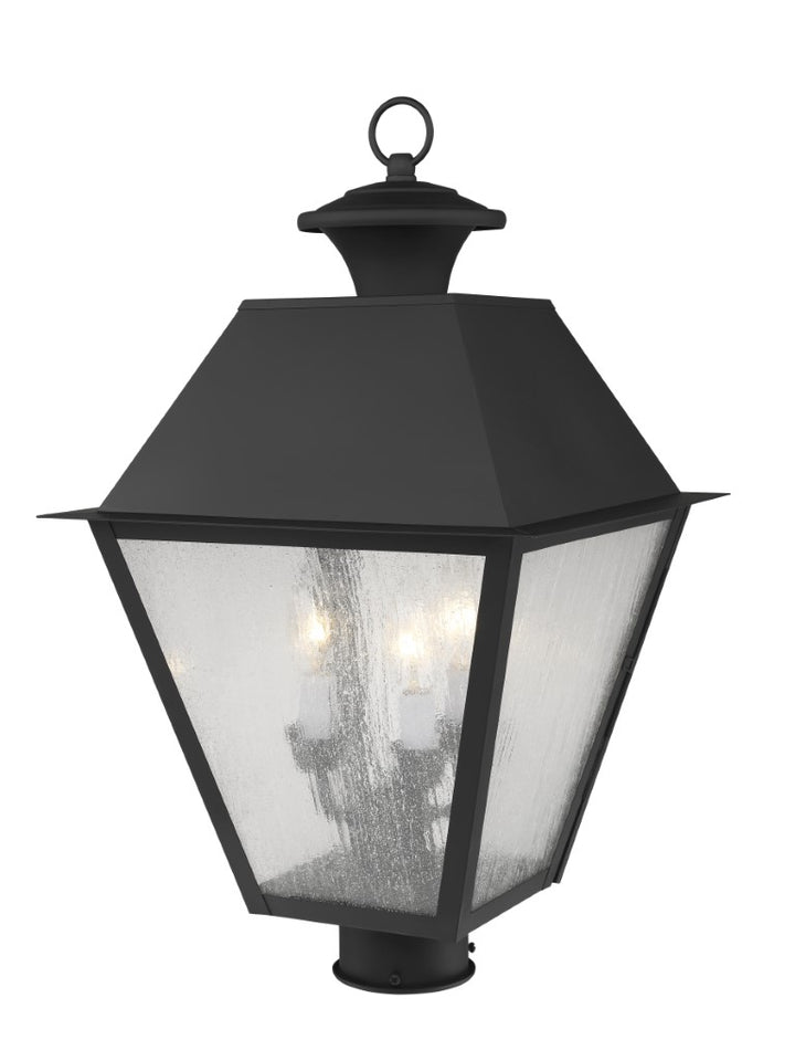 Outdoor Landscape Lighting LED 12V Low Voltage Mansfield Candelabra Base Light Bulb Socket Large Outdoor Post Top Lantern 12" x 12" x 20" Hand Crafted Solid Brass and Seeded Glass, Black Finish 120V for Garden, Exterior Post - 2169-04