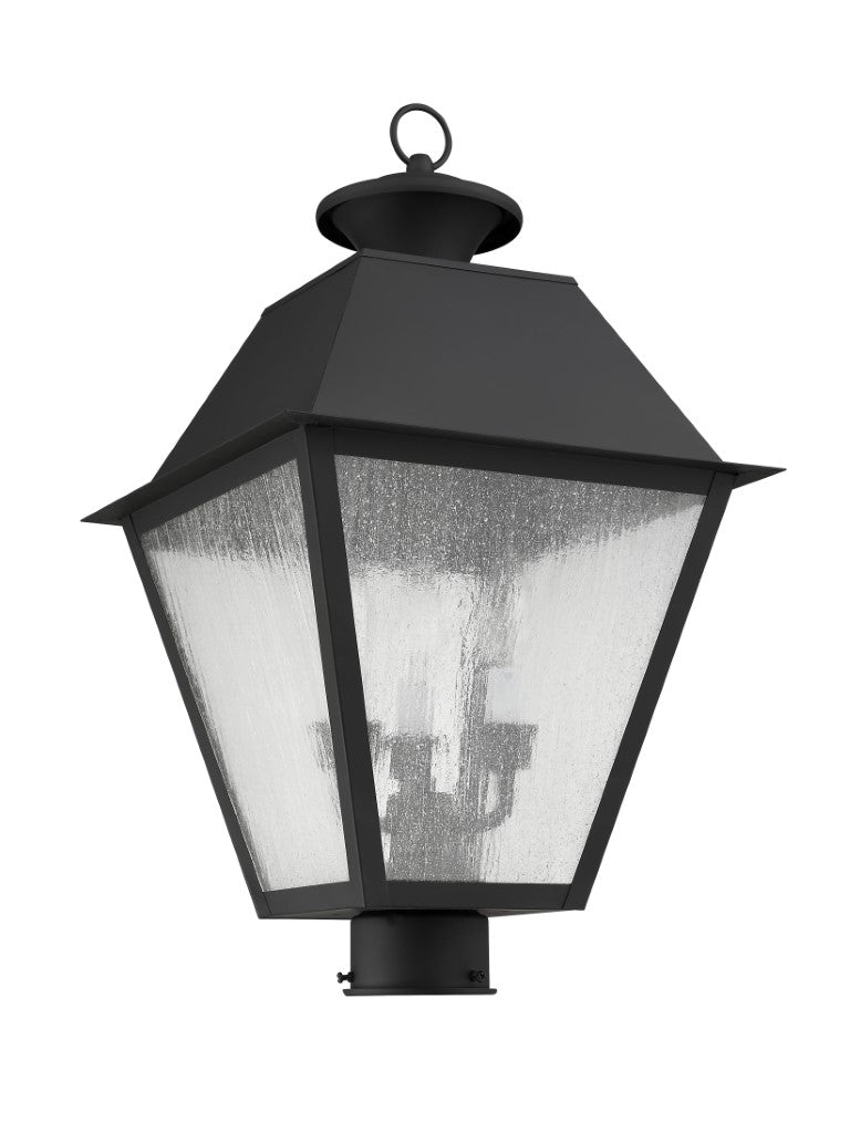 Outdoor Landscape Lighting LED 12V Low Voltage Mansfield Candelabra Base Light Bulb Socket Large Outdoor Post Top Lantern 12" x 12" x 20" Hand Crafted Solid Brass and Seeded Glass, Black Finish 120V for Garden, Exterior Post - 2169-04