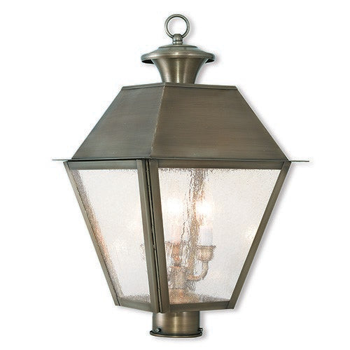 Outdoor Landscape Lighting LED 12V Low Voltage Mansfield Candelabra Base Light Bulb Socket Large Outdoor Post Top Lantern 12" x 12" x 20" Hand Crafted Solid Brass and Seeded Glass, Vintage Pewter Finish 120V for Garden, Exterior Post - 2169-29