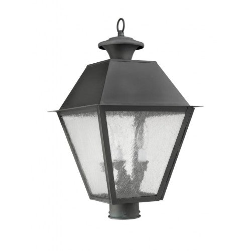 Outdoor Landscape Lighting LED 12V Low Voltage Mansfield Candelabra Base Light Bulb Socket Large Outdoor Post Top Lantern 12" x 12" x 20" Hand Crafted Solid Brass and Seeded Glass, Charcoal Finish 120V for Garden, Exterior Post - 2169-61