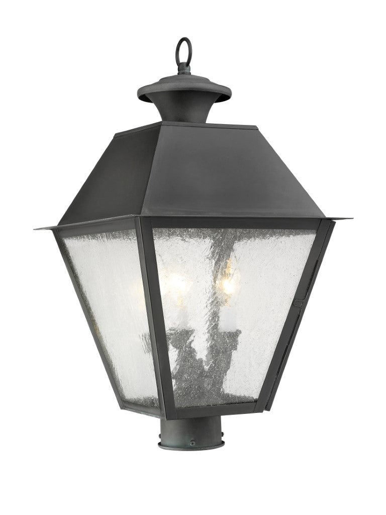 Outdoor Landscape Lighting LED 12V Low Voltage Mansfield Candelabra Base Light Bulb Socket Large Outdoor Post Top Lantern 12" x 12" x 20" Hand Crafted Solid Brass and Seeded Glass, Charcoal Finish 120V for Garden, Exterior Post - 2169-61