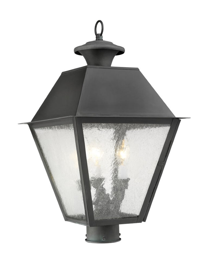 Outdoor Landscape Lighting LED 12V Low Voltage Mansfield Candelabra Base Light Bulb Socket Large Outdoor Post Top Lantern 12" x 12" x 20" Hand Crafted Solid Brass and Seeded Glass, Charcoal Finish 120V for Garden, Exterior Post - 2169-61